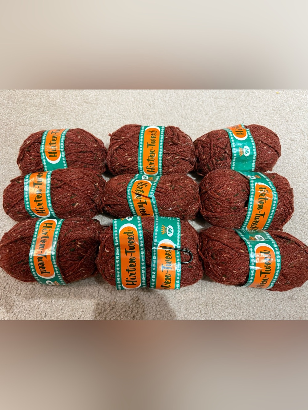 Hirten- Tweed German Wool Blend Tweed Yarn in Terracotta Brown 9 Skeins 1.76 oz